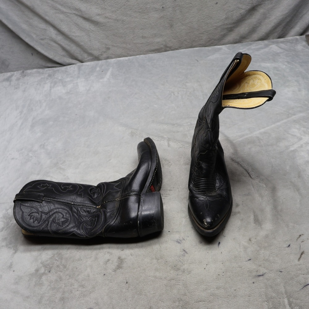 Santa Fe Boot Womens 7.5 Western Boots Black Leather Oil Resistant J29377 VTG